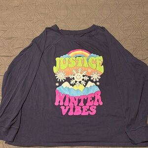 Justice Long Sleeve Girls Navy Winter Vibes Shirt Size XL Plus